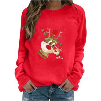 Generic Christmas Jumpers for Women Xmas Funny Ugly Reindeer Pattern Printed Womens Fashion Christmas Jumper 2025 Classic Casual Capless Long Sleeve Tops Wome