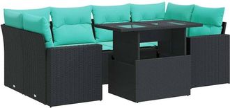 vidaXL Set Sof&aacute;s Jard&iacute;n Y Cojines 7 Pzas Rat&aacute;n Sint&eacute;tico Acacia Negro Vidaxl