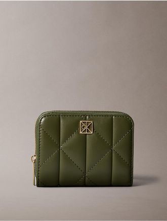 Calvin Klein Womens Quilted Emblem Logo Zip Flap Wallet - Green