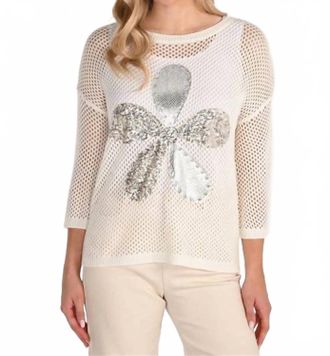 Frank Lyman Design Womens Open Weave Embellished Sweater In Off White