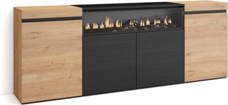 Skraut Home Aparadores Para Sal&oacute;n, Gran Capacidad De Almacenaje, 200x75x35cm, 4 Puertas, Chimenea El&eacute;ctrica, Estilo Moderno, Roble Y Negro - Skraut Home