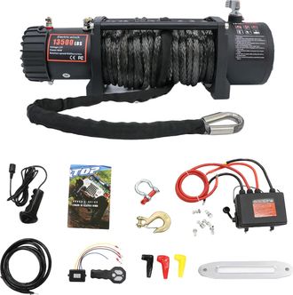 OEM Cabrestante El&eacute;ctrico, Capacidad De Remolque De 13500 Lb, Motor De 6,5 Hp, Cable Sint&eacute;tico