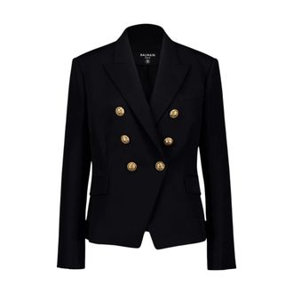 Balmain Blazers, female, Black, L, Black Wool Blazer Gold Buttons