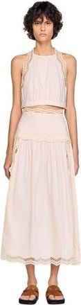 Sandro Long cotton skirt with trim in Light Pink at Nordstrom, Size 36 Eu