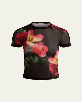 Alice & Olivia Tess Mesh Crewneck Tee