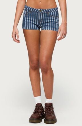 Edikted Odie Stripe Denim Shorts in Blue at Nordstrom, Size X-Small