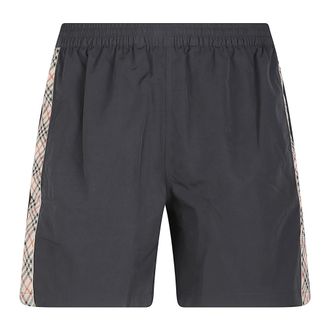Burberry Beachwear, male, Black, Size: XL Check Trim Swim Shorts