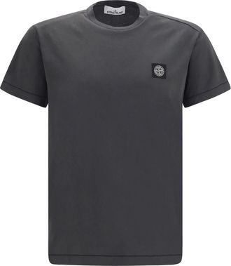 Stone Island Mens T-Shirt With Logo Patch Lead Grey Cotton T-Shirts And Polos