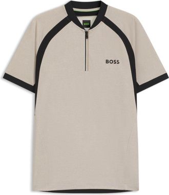 BOSS Zip-neck slim-fit polo shirt in mesh jersey
