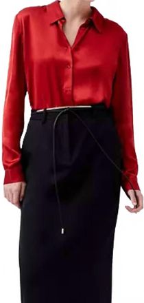 French Connection Ennis Satin Button Down Shirt In Wine