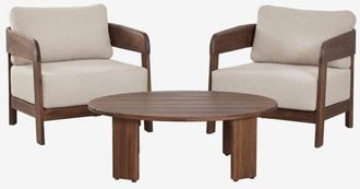 Sklum Conjunto De Sal&oacute;n Con 2 Sillones Y Mesa De Centro En Madera De Acacia Uleno Sklum