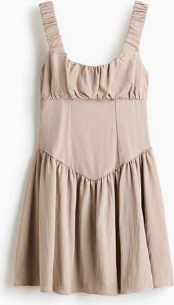 H&M Gathered Twill Dress in Dusty Taupe at Nordstrom, Size Xx-Small