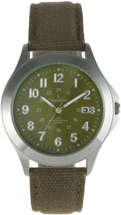 Peugeot Millitary Dial Calendar Canvas Strap Watch - 40MM in Green at Nordstrom