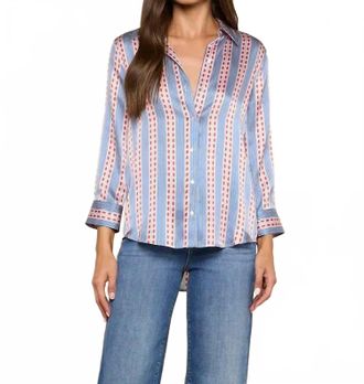 L'agence Dani 3/4 Sleeve Silk Blouse In Blue/red Stripe