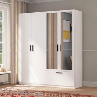 Dmora Armario Grande Lidala, Ropero Para Dormitorio 2 Estantes, Perchero, 1 Caj&oacute;n, 180x210h Cm Blanco
