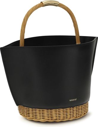 sacai Womens Leather And Rattan Handbag Black Calf Bos Taurus Shoulder Bags