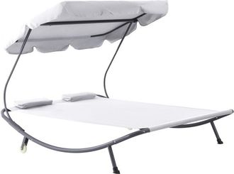 OUTSUNNY Garden Double Hammock Sun Lounger Day Bed Canopy 2 Pillows w/ Stand White