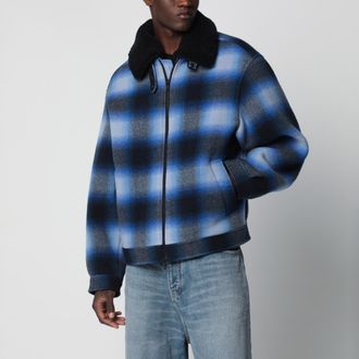 Balenciaga Giacca bomber a quadri in flanella di lana blu/nera