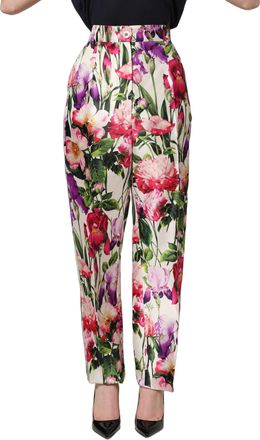 Dolce & Gabbana Womens Floral Print Silk-Viscose Trousers Multicolor