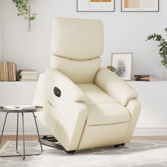 vidaXL Vidaxl - Sill&oacute;n Reclinable Elevable El&eacute;ctrico De Cuero Sint&eacute;tico Crema