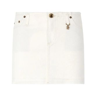 Roberto Cavalli Frayed Denim Miniskirt - female - Roberto Cavalli - Denim Skirts - White - M - Skirts