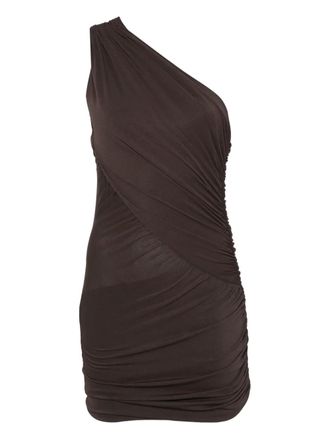Rick Owens one-shoulder ruched dress - women - Viscose/Nylon/Elastane - 44 - Brown
