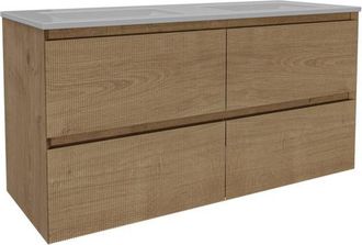 Saniclass Holz Atelier Badkamermeubelset - 120x45x60cm - keramische wastafel wit - 2 wasbakken - zonder kraangaten - 2 lades - Eiken Natural