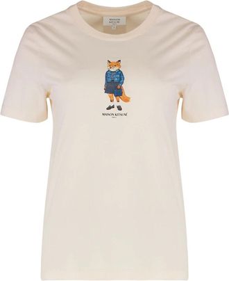 Maison Kitsuné Tops, Dames, Roze, S, Katoen, Cotton T-shirt met ronde hals