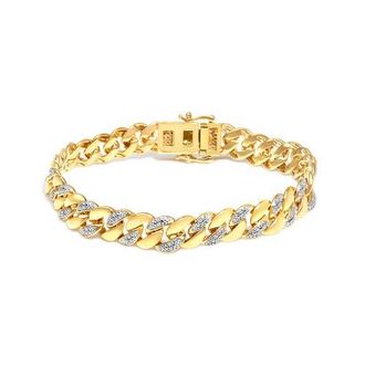 House of Brilliance 14K Gold Over Silver 3/8 Cttw Diamond Cuban Bracelet in Yellow Gold Over Silver at Nordstrom