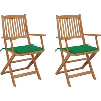 vidaXL Sillas De Jard&iacute;n Plegables 2 Uds Y Cojines Madera Maciza Acacia Vidaxl