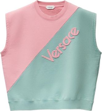 Versace Pink Color Block Crew Neck Sweatshirt