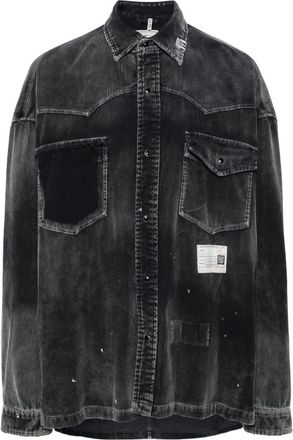 Miharayasuhiro distressed-finish corduroy shirt - men - Cotton - 46 - Grey