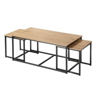 Calicosy Set Of 3 Nesting Coffee Tables, 100 Cm Long - LENNY in Light Oak
