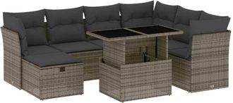 vidaXL Set De Sof&aacute;s De Jard&iacute;n Y Cojines 8 Piezas Rat&aacute;n Sint&eacute;tico Gris Vidaxl