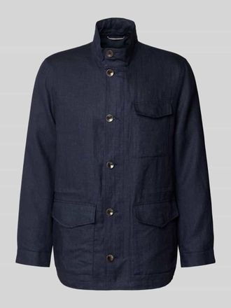 Bugatti Leinenjacke mit Stehkragen und Pattentaschen in Marine, Gr&ouml;&szlig;e 46