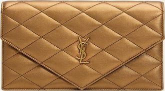 Saint Laurent Envelope Small YSL Wallet on Chain in Metallic Leather