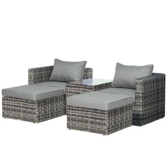 OUTSUNNY 5 Pcs Rattan Garden Furniture Set Single Sofa Stool Coffee Table Grey | TJ Hughes
