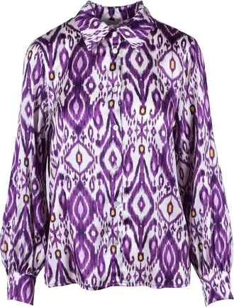Motel White Purple Abstract Viscose Shirt