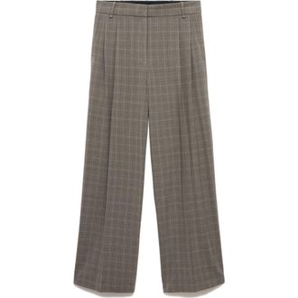 Mango Check Wide Leg Suit Pants in Medium Brown at Nordstrom Rack, Size 2