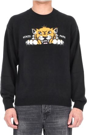 Kenzo Happy Tiger Jumper - Heren - Ronde hals truien - Zwart - XL - Katoen - Truien & Vesten