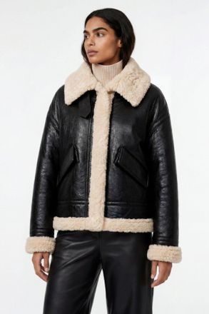 Elle Womens Jocelyn Faux-Shearling Aviator Jacket Black - Size Medium