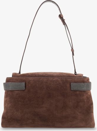 Brunello Cucinelli Womens Suede Crossbody Bag With Monili Brown Shoulder