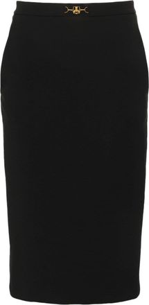 Elisabetta Franchi logo-plaque pencil midi skirt - women - Polyester/Elastane/Polyester - 46 - Black