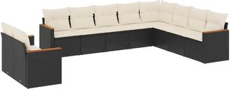 vidaXL Vidaxl - Set De Sof&aacute;s De Jard&iacute;n 10 Pzas Cojines Rat&aacute;n Sint&eacute;tico Negro