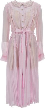 Self Portrait Geplooide Georgette Midi Jurk - Dames - Casual kleedjes - Roze - S - Polyester - Kleedjes