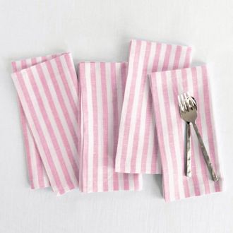 Solino Home Linen Dinner Napkins - Amalfi Stripe, 20 x 20 Inch in Cherry Blossom And White at Nordstrom, Size Large