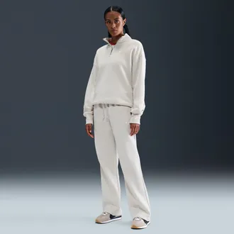 Nike Womens Nike Sportswear Phoenix Fleece Mid-Rise Open-Hem Pants in Brown | HQ7723-104