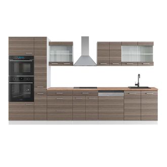 Vicco Mueble De Cocina R-line, Precioso Gris/blanco, 350 Cm Con Armario Alto, Et Roble