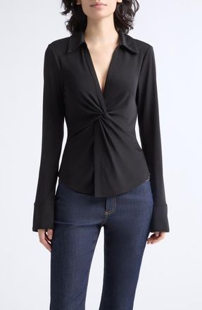 Cinq &agrave; Sept McKenna Twist Front Jersey Shirt in Black at Nordstrom, Size X-Large