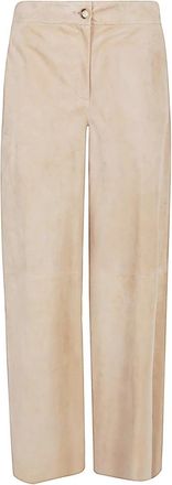 Via Masini 80 Beige Su&egrave;de Rechte Pijp Broek - Dames - Straight fit broeken - Beige - S - Su&egrave;de - Broeken